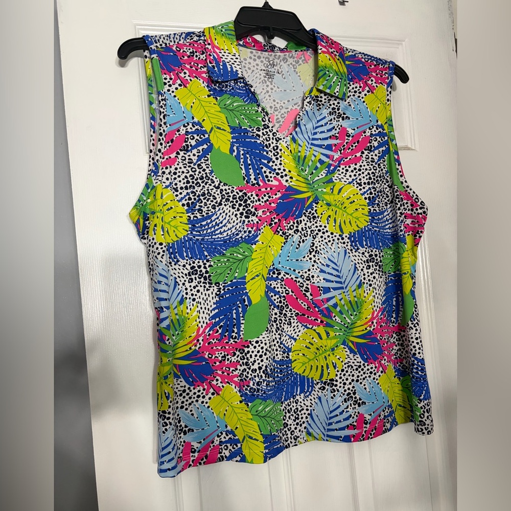 Emerald 18 Tropical Print Sleeveless Top ladies golf top Size XL